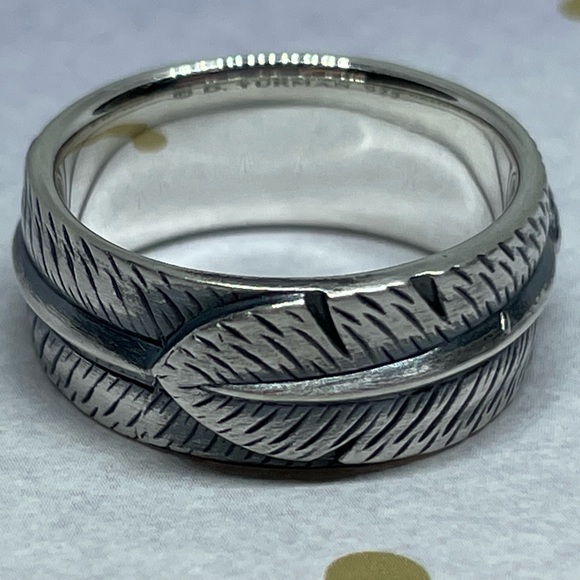 David Yurman Sterling Silver Frontier Feather 10mm Band Ring Size 9 - Picture 3 of 8